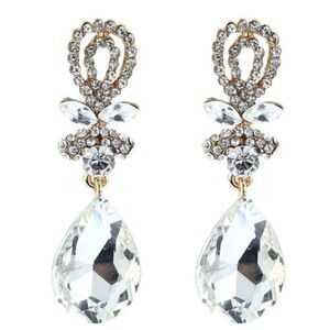 White Crystal Rhinestone Dangle Earrings